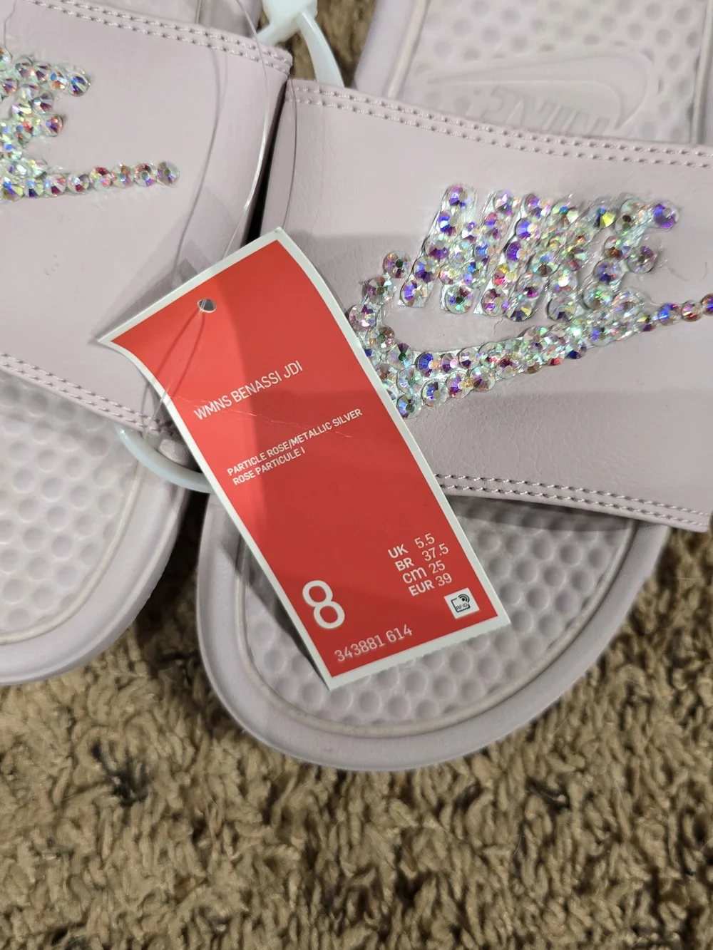 Nike Women’s Light Pink Slide Sandals with Crystal Swoosh - Picture 2 of 3